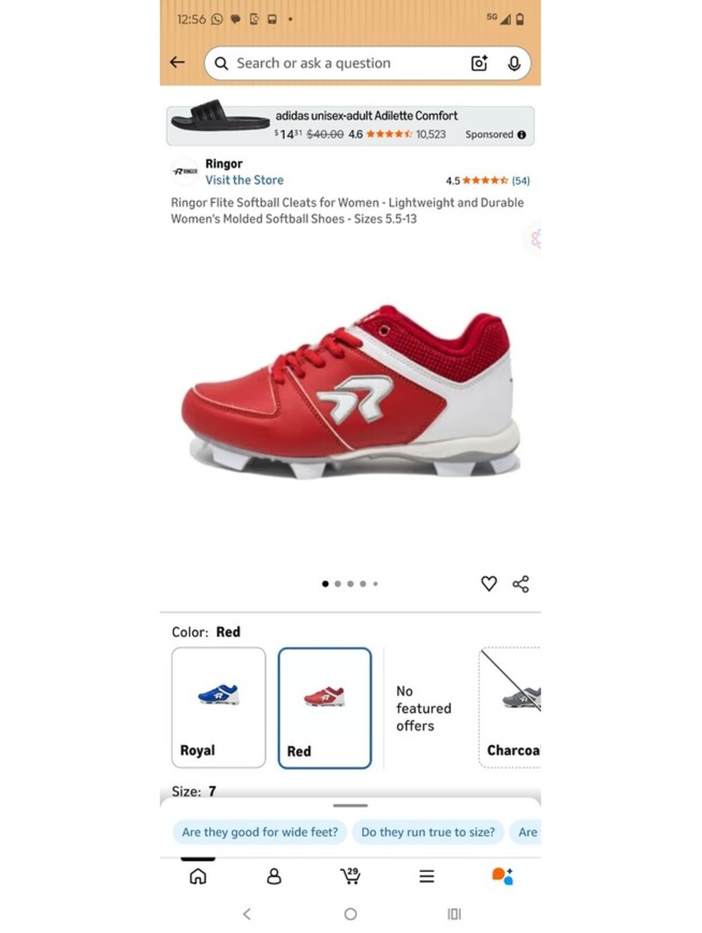 Ringor Flite Women's Softball Cleats White Red Black Size 10